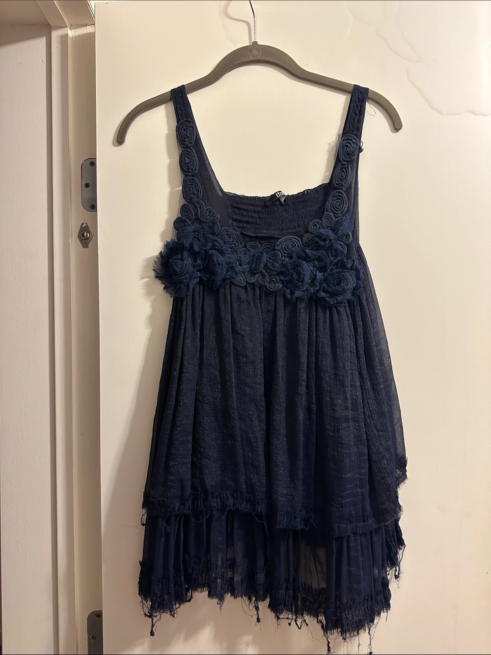 TFNC Navy Floral Appliqué Layered Formal Dress